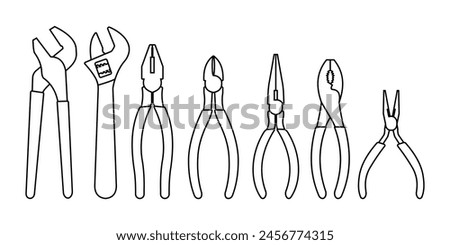 wrench pliers outline design engineering tools