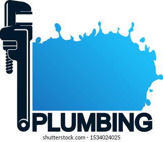 Wrench for plumbing and blue drops of water symbol