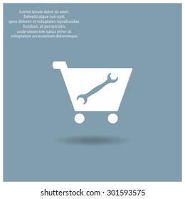wrench, put in shopping cart. icon. vector design