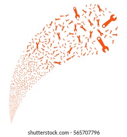 Wrench random source stream. Vector illustration style is flat orange iconic symbols on a white background. Object fountain combined from pictographs.