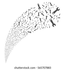 Wrench random source stream. Vector illustration style is flat gray iconic symbols on a white background. Object fountain combined from symbols.