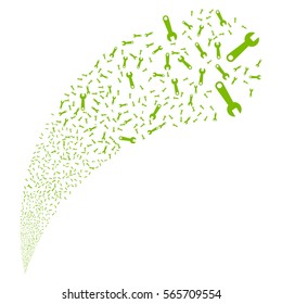 Wrench random source stream. Vector illustration style is flat eco green iconic symbols on a white background. Object fountain created from symbols.