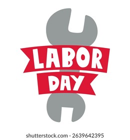 Wrench. Red ribbons. Labor day. Flat vector illustration on white background.