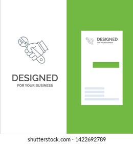 Wrench, Repair, Fix, Tools, Hand Grey Logo Design and Business Card Template