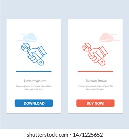 Wrench, Repair, Fix, Tools, Hand  Blue and Red Download and Buy Now web Widget Card Template. Vector Icon Template background