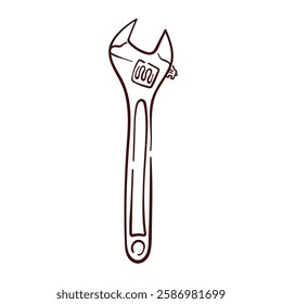 Wrench repair tool logo in line art style. Spanner logo design for hardware store and plumbing industry isolated on a white background.