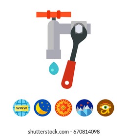 Wrench repairing pipe vector icon