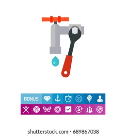 Wrench repairing pipe vector icon