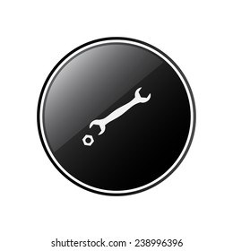 wrench round black glossy button for the site, vector, EPS 10