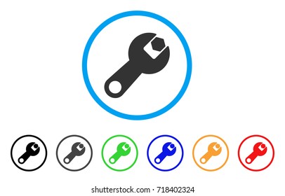 Wrench rounded icon. Style is a flat wrench gray symbol inside light blue circle with black, gray, green, blue, red, orange variants. Vector designed for web and software interfaces.