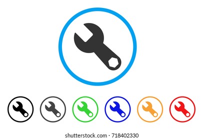 Wrench rounded icon. Style is a flat wrench gray symbol inside light blue circle with black, gray, green, blue, red, orange variants. Vector designed for web and software interfaces.
