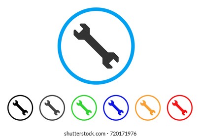 Wrench rounded icon. Style is a flat wrench gray symbol inside light blue circle with black, gray, green, blue, red, orange color versions. Vector designed for web and software interfaces.