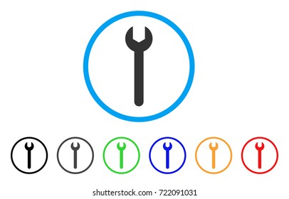 Wrench rounded icon. Style is a flat wrench gray symbol inside light blue circle with black, gray, green, blue, red, orange versions. Vector designed for web and software interfaces.