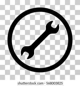 Wrench rounded icon. Vector illustration style is flat iconic symbol inside a circle, black color, transparent background. Designed for web and software interfaces.