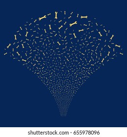 Wrench salute stream. Vector illustration style is flat yellow iconic symbols on a blue background. Object source fountain constructed from random symbols.