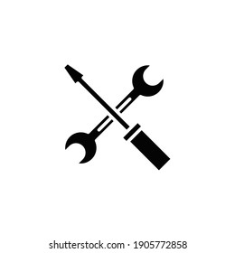 Wrench and scredriver crossed construction tools. Help and support icon. Simple solid style for web template and app. Vector illustration design on white background. EPS 10