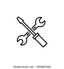 Wrench and scredriver crossed construction tools. Help and support icon. Simple line style for web template and app. Vector illustration design on white background. EPS 10