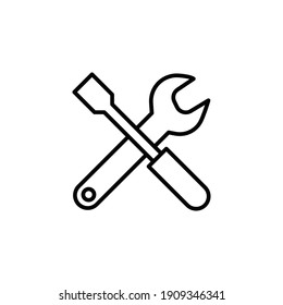 Wrench and scredriver crossed construction tools. Help and support icon. Simple line style for web template and app. Vector illustration design on white background. EPS 10