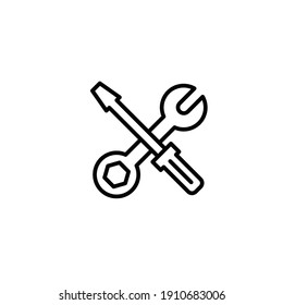 Wrench and scredriver crossed construction tools. Help and support icon. Simple line style for web template and app. Vector illustration design on white background. EPS 10