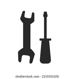 Icono de llave y tornillo vector o destornillador y pictograma de esparadrapo como símbolo de servicio de reparación y mantenimiento ilustración aislada clipart, herramientas de trabajo forma silueta gráfica