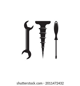 Wrench, screw and screwdriver logo design template, isolated on white background

