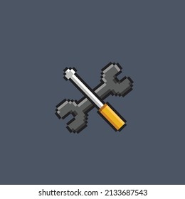 wrench and screw tool in pixel style