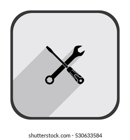 Wrench and screwdriver - black vector icon  with  long shadow