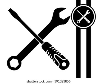 wrench and screwdriver - black and white vector icon