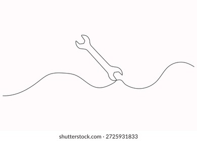 Concepto de herramienta de dibujo de una sola línea limpia de llave y destornillador