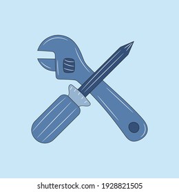 Wrench with screwdriver colored Line icon , simple Mechanical Tools Hardware vector illustration 