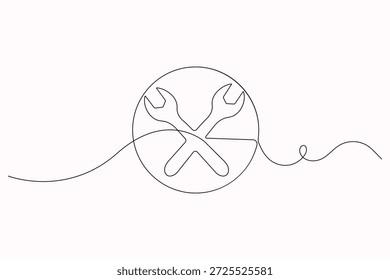 Wrench and screwdriver continuous line illustration simple hardware tools