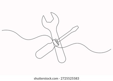 Wrench and screwdriver continuous line illustration simple hardware tools