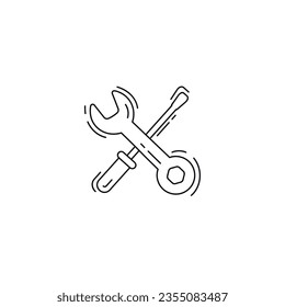 wrench with screwdriver cross line icon. service thin line icon