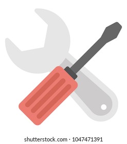 
A wrench and screwdriver in cross manner concept of setting
