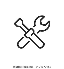 Wrench and screwdriver crossed, linear style icon. tools and maintenance. Editable stroke width