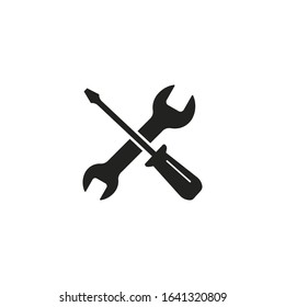 Wrench and screwdriver crossed Work tool Icon, Vector isolated flat design illustration.