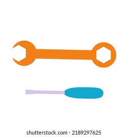 Wrench and screwdriver fixing tool icons. Repair stuff. Flat vector illustration