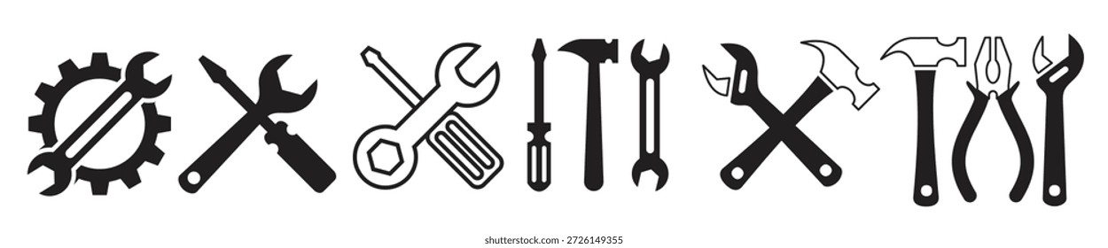 Llave y destornillador plano Icon Plantilla color negro editable. Llave y destornillador plano Icon symbol Ilustración vectorial plana para gráfico y Diseño web.