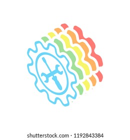 Wrench and screwdriver in gear. Stack of colorful isometric icons on white background