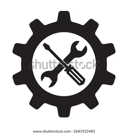 Wrench and screwdriver. Gear and tools icon. Settings, preferences, maintenance, or service symbol