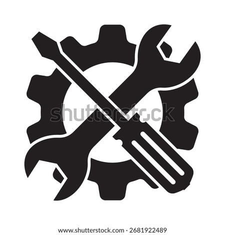 Wrench and screwdriver. Gear and tools icon. Settings, preferences, maintenance, or service symbol
