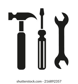 Wrench, screwdriver and hammer. Hardware tools.. Tools icon isolated on white background