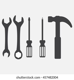 Wrench, Screwdriver And Hammer. Tool Icons