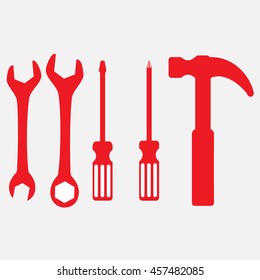 Wrench, screwdriver and hammer. Tool icons
