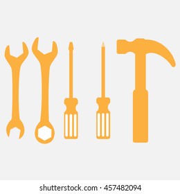 Wrench, screwdriver and hammer. Tool icons
