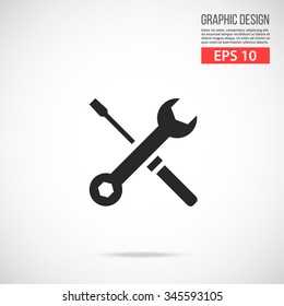 Wrench and screwdriver icon. Black pictogram. Modern flat design vector illustration, new concept for web banners, web site, infographics. Vector icon graphic art isolated on gradient background