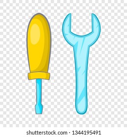 Wrench and screwdriver icon in cartoon style on a background for any web design 