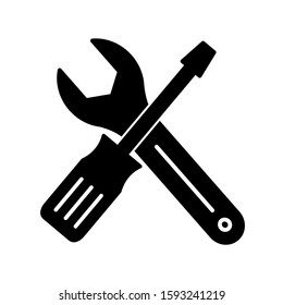 Wrench and screwdriver icon design. Tool kit icon in trendy silhouette style design. Vector illustration.