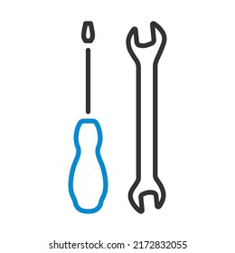 Wrench And Screwdriver Icon. Editable Bold Outline With Color Fill Design. Vector Illustration.