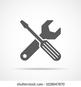 Wrench and screwdriver icon in flat design. Vector illustration. Settings tools icon on light background